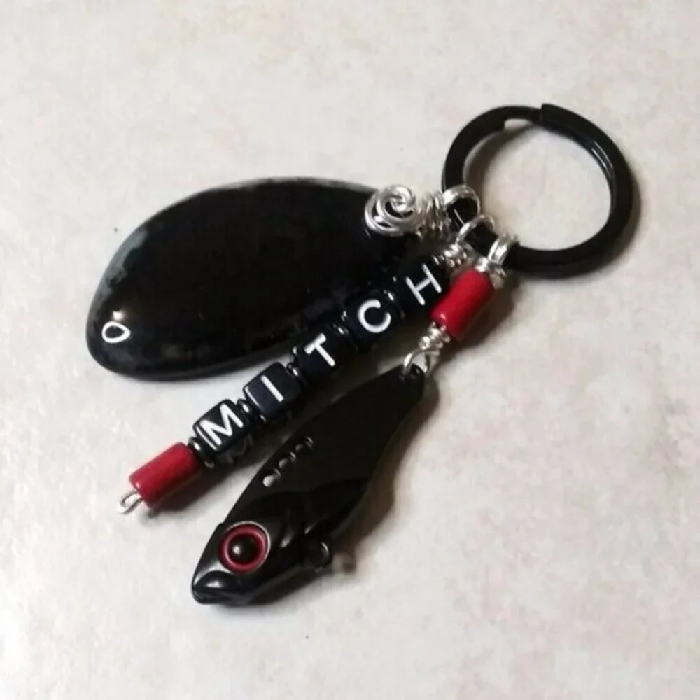 Personalized Fishing Lure Key Chain - Masculine Black Key Ring! Pick his Name!